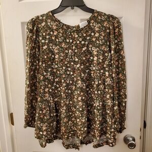 Time & Tru XXXL Shirt Floral Balloon Slv Tiered Flowy Peasant Boho Garden Casual